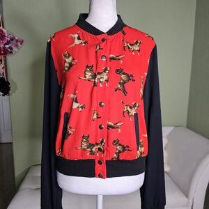 Marilyn Monroe Red and Black Dog Print Bomber Jacket